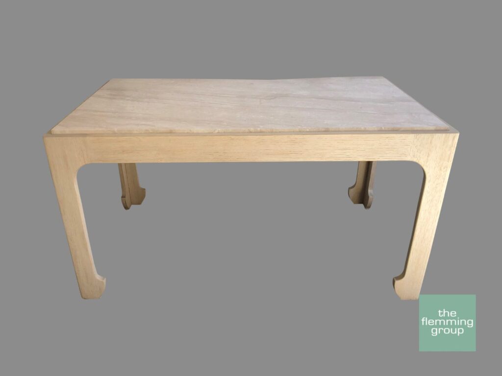 A table with two legs and a wooden top.