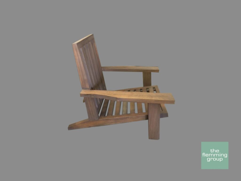A wooden chair with arms and legs on top of it.